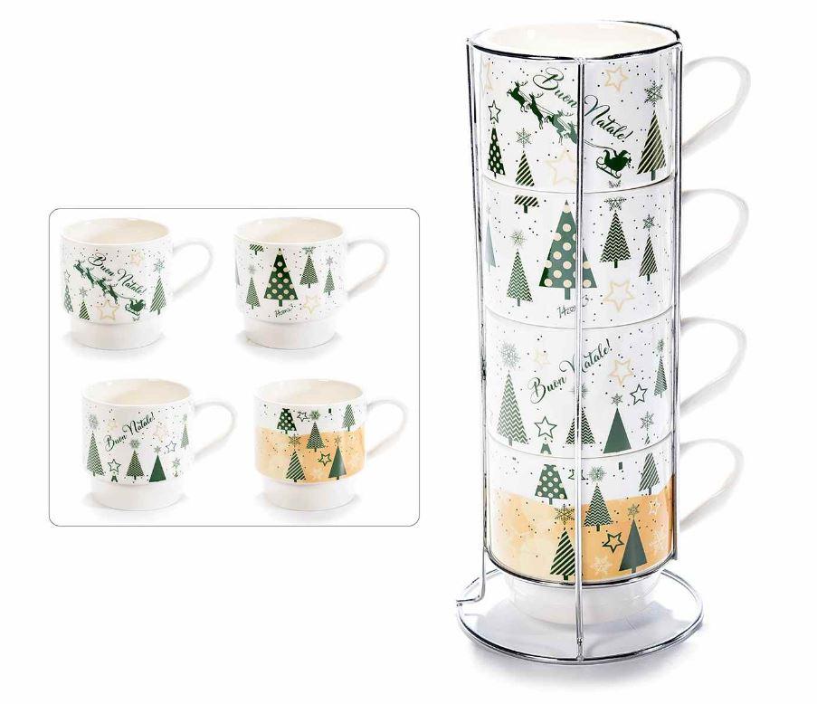 Lot de 4 tasses Sapin de Noël